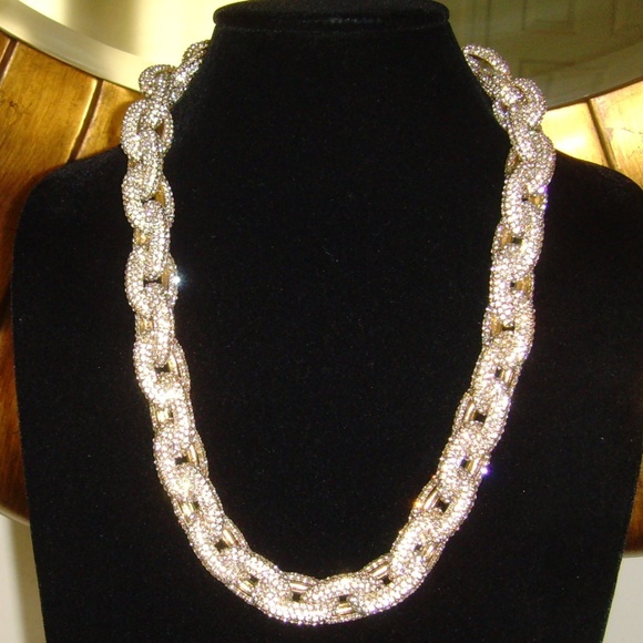 Rhinestone and Gold-Tone Chain Link Necklace - Picture 6 of 15